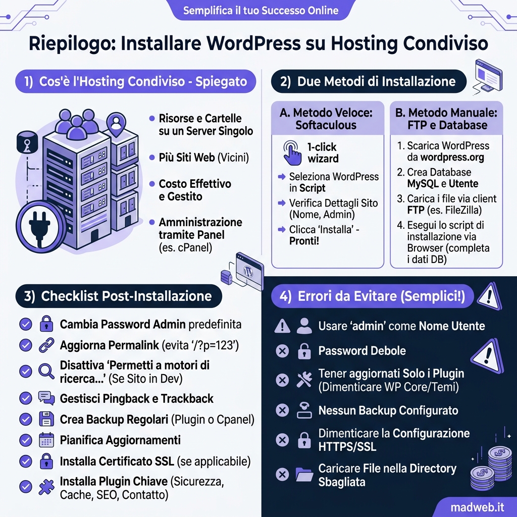 Riepilogo: Come Installare WordPress su Hosting Condiviso