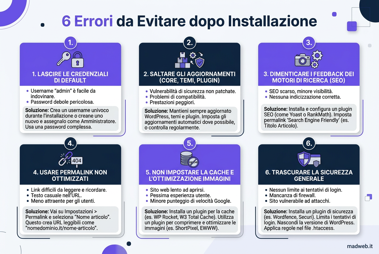 6 Errori da Evitare dopo Installazione WordPress