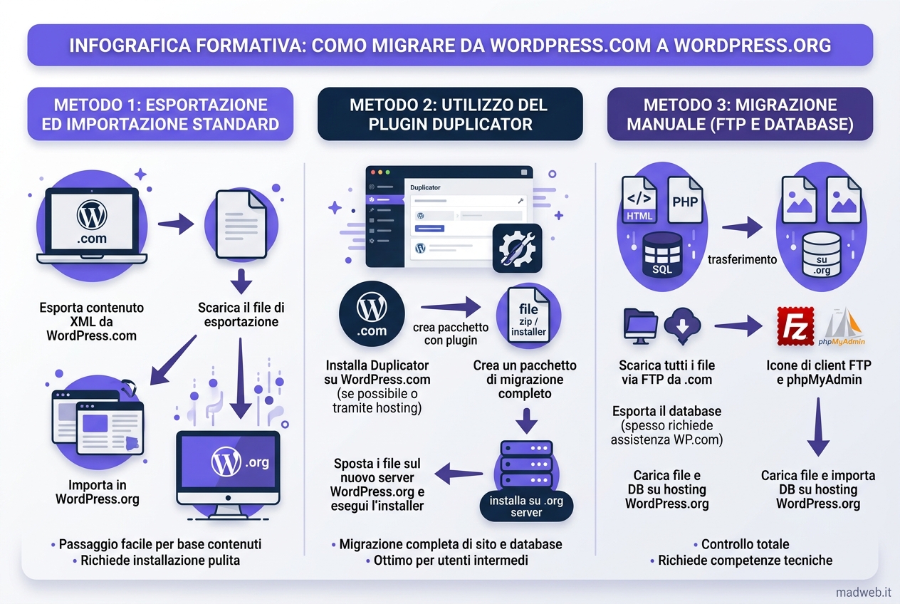 I 3 metodi di migrazione da WordPress.com a WordPress.org