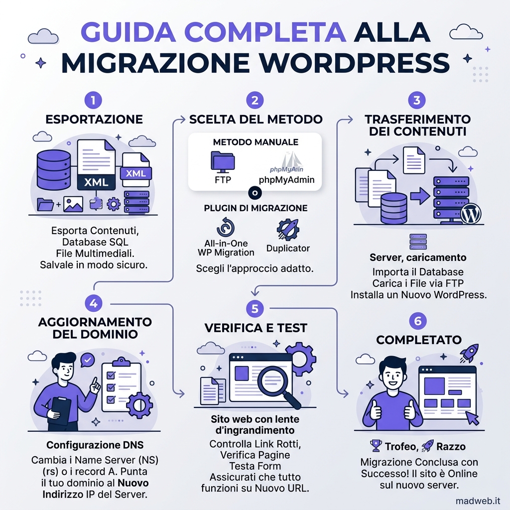 Infografica riassuntiva migrazione WordPress.com a WordPress.org