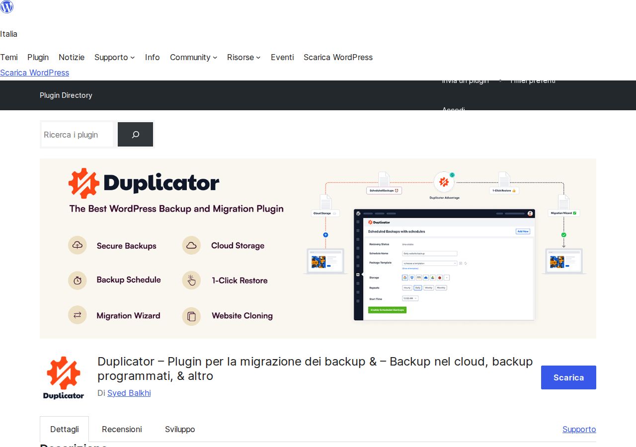 Plugin Duplicator su WordPress.org