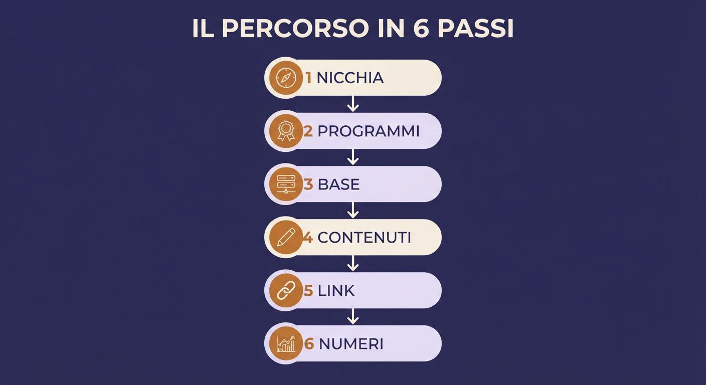 Infografica dei 6 passi dell'affiliazione