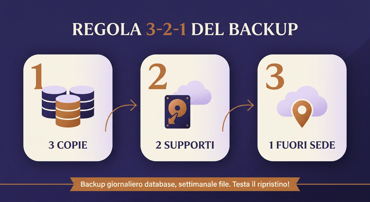 Regola 3-2-1 del backup WordPress: 3 copie, 2 supporti, 1 fuori sede