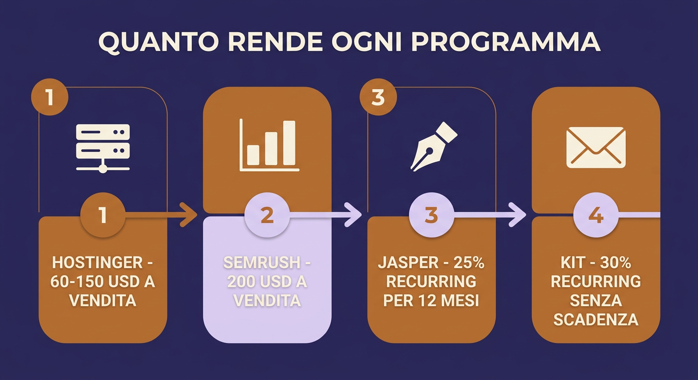 Infografica: quanto rende ogni programma di affiliazione, da Hostinger a Kit