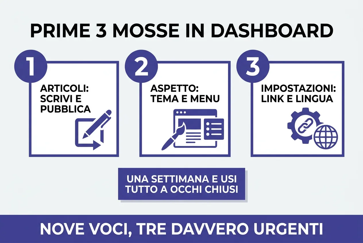 Infografica: le voci principali della dashboard di WordPress
