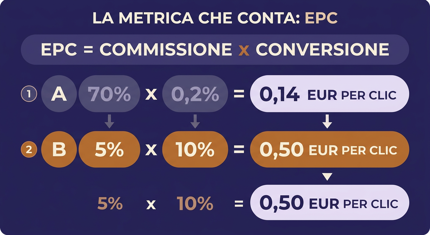 Infografica: la metrica EPC spiegata con formula ed esempio di calcolo