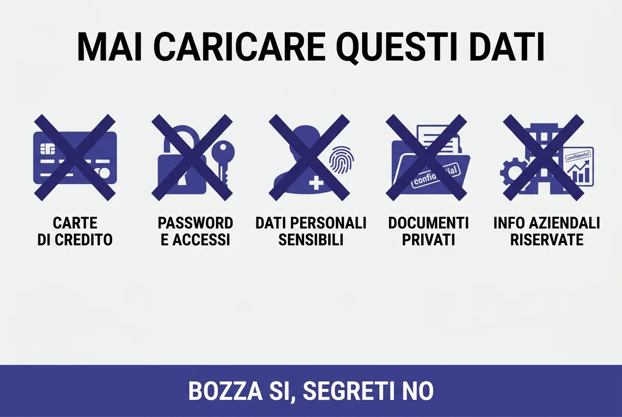 Infografica: cosa non caricare mai in ChatGPT, i dati sensibili da evitare