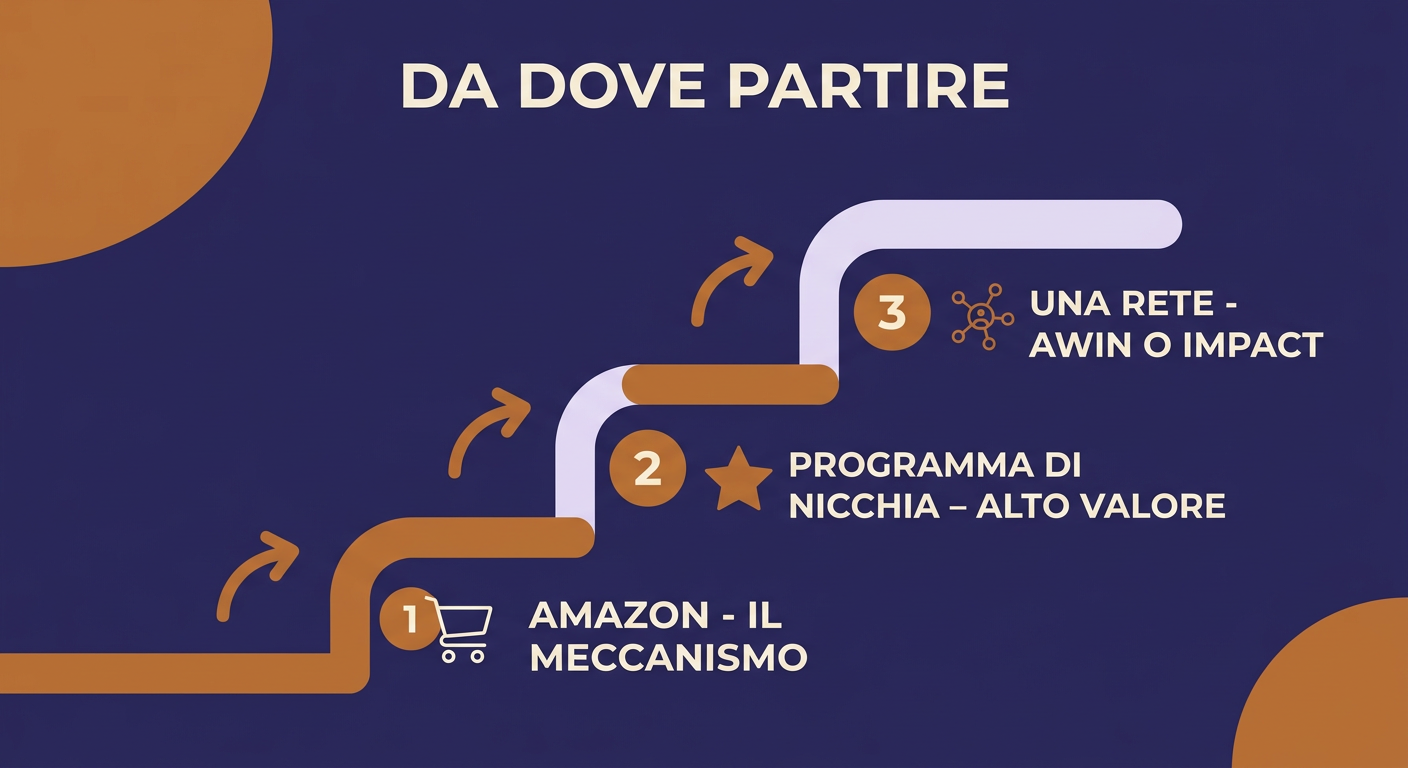 Infografica: da dove partire con i programmi di affiliazione, i tre passi consigliati