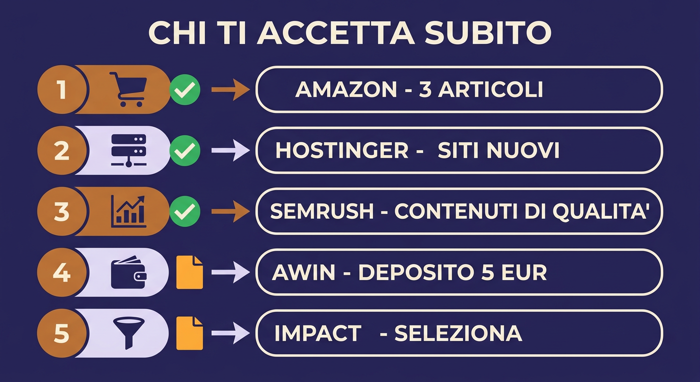Infografica: quali programmi di affiliazione accettano subito un sito nuovo