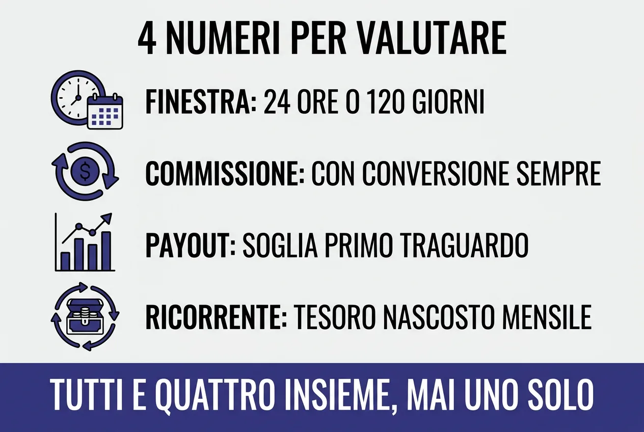 I 4 numeri di un programma: finestra cookie, commissione, payout minimo, ricorrente