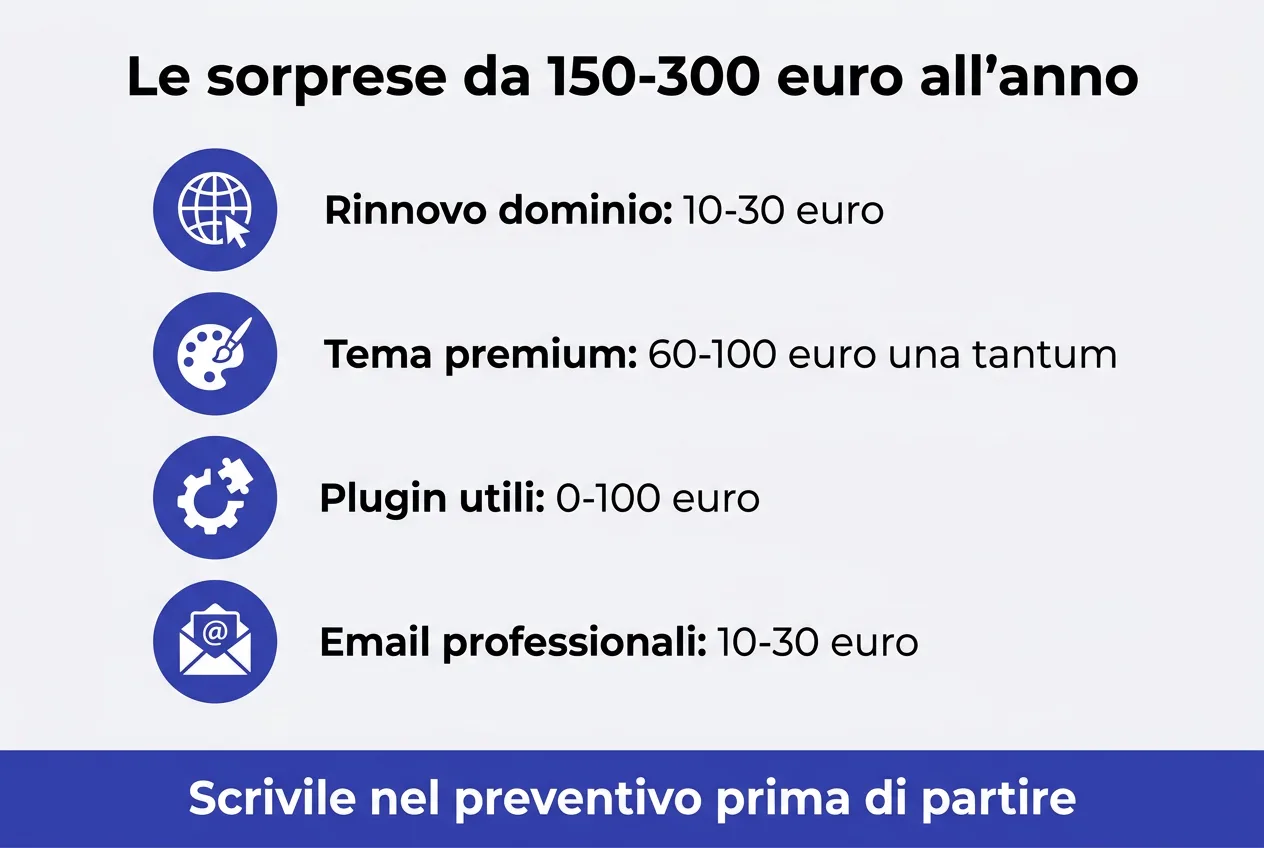 I costi nascosti del primo anno di un sito: 150-300 euro di sorprese