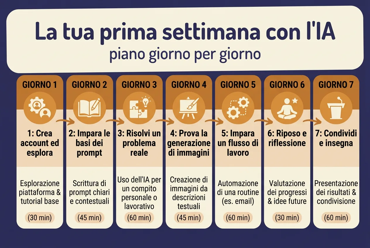 Infografica: il piano di 7 giorni per iniziare con l'IA