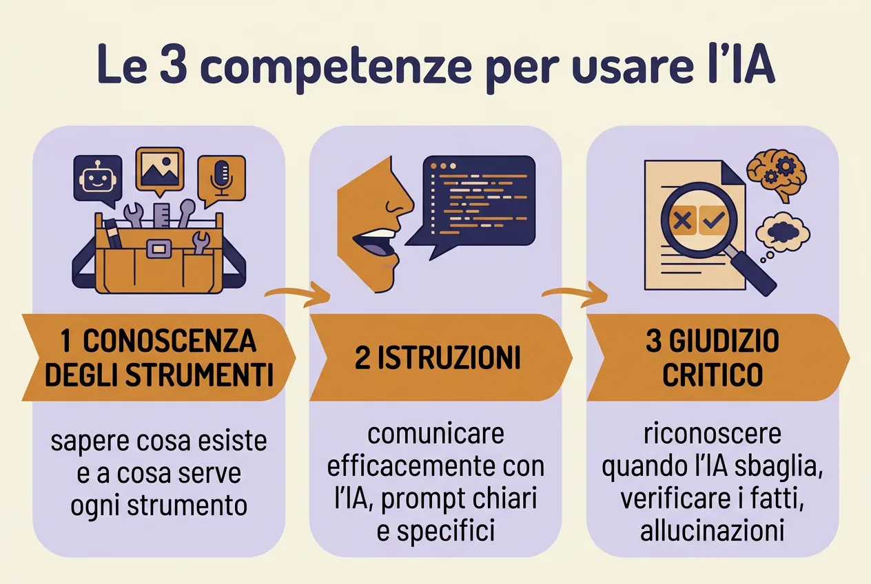 Infografica: le 3 competenze per usare l'IA