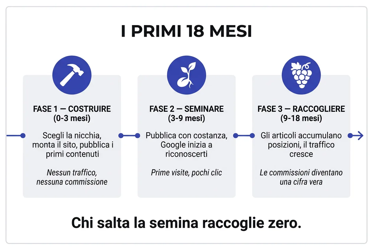 Infografica: i primi 18 mesi di un blog di affiliazione, costruire seminare raccogliere