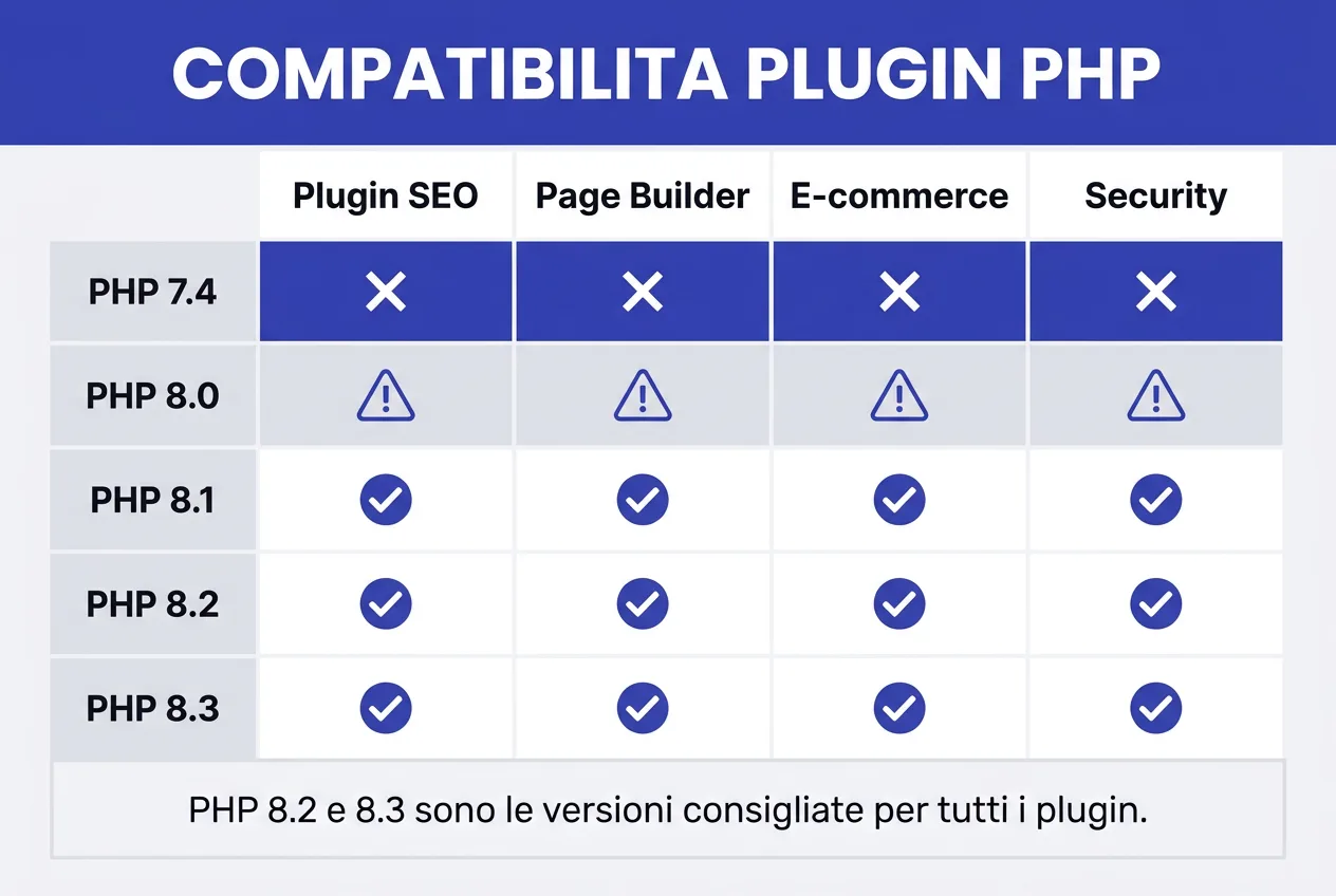 Heatmap compatibilità top 1000 plugin WordPress con versioni PHP 7.4-8.3