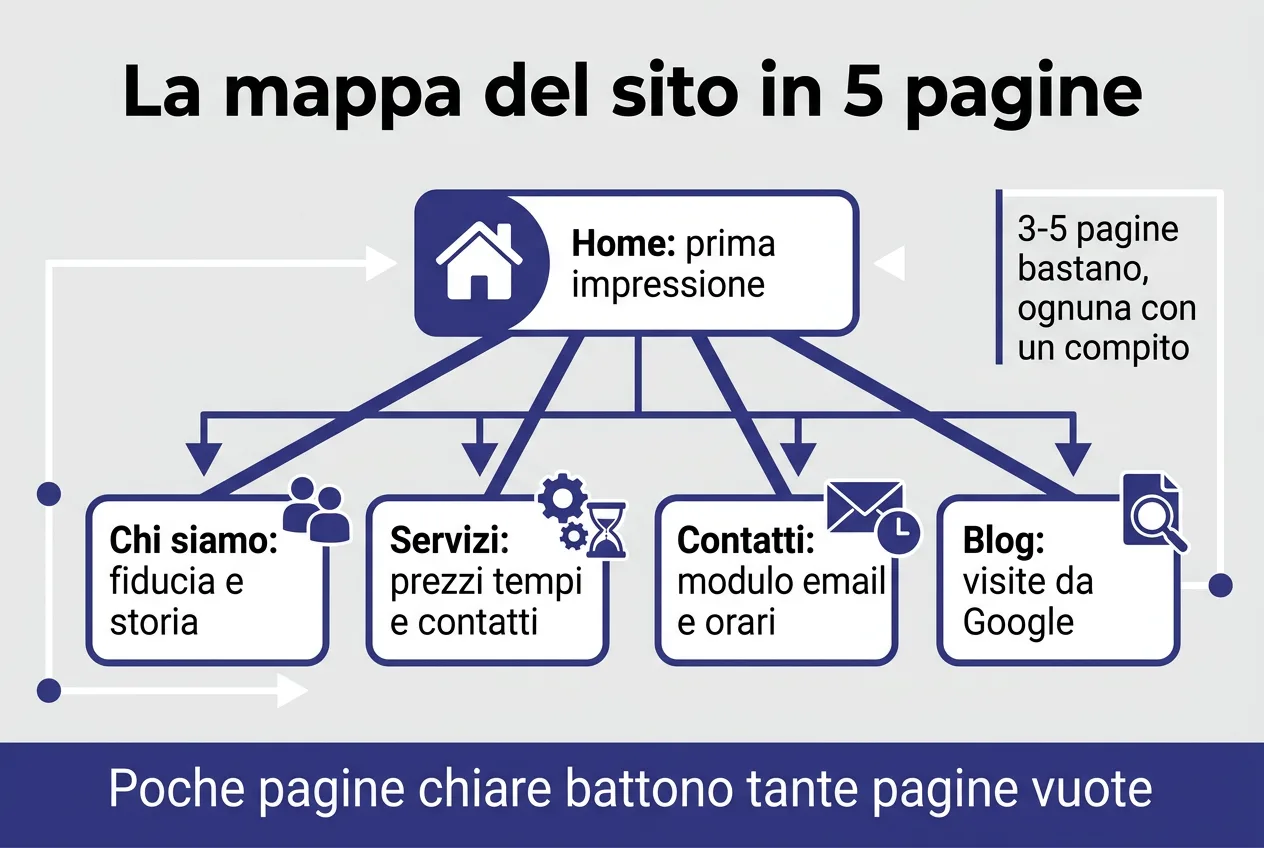 La mappa del tuo sito: Home, Chi siamo, Servizi, Contatti, Blog