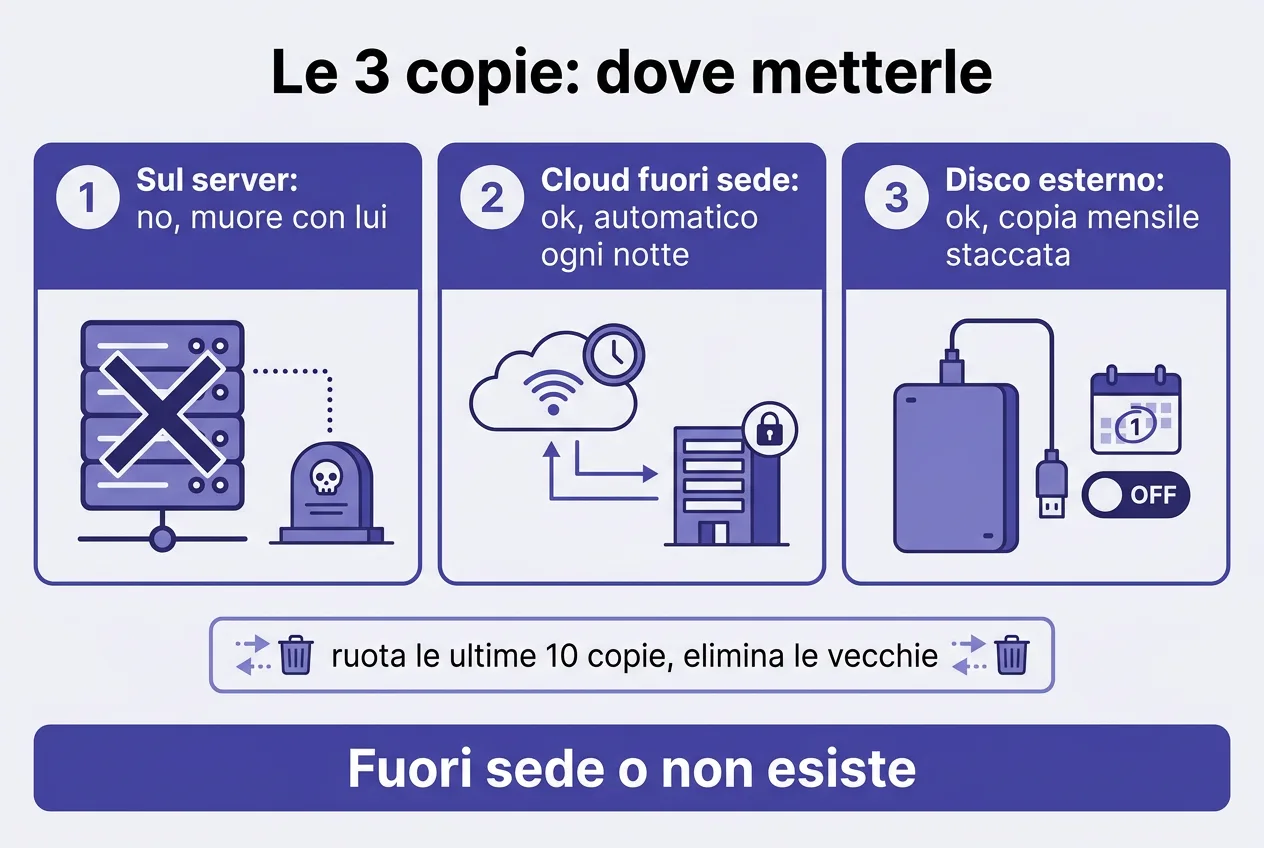La regola 3-2-1 del backup: 3 copie, 2 supporti, 1 copia fuori sede