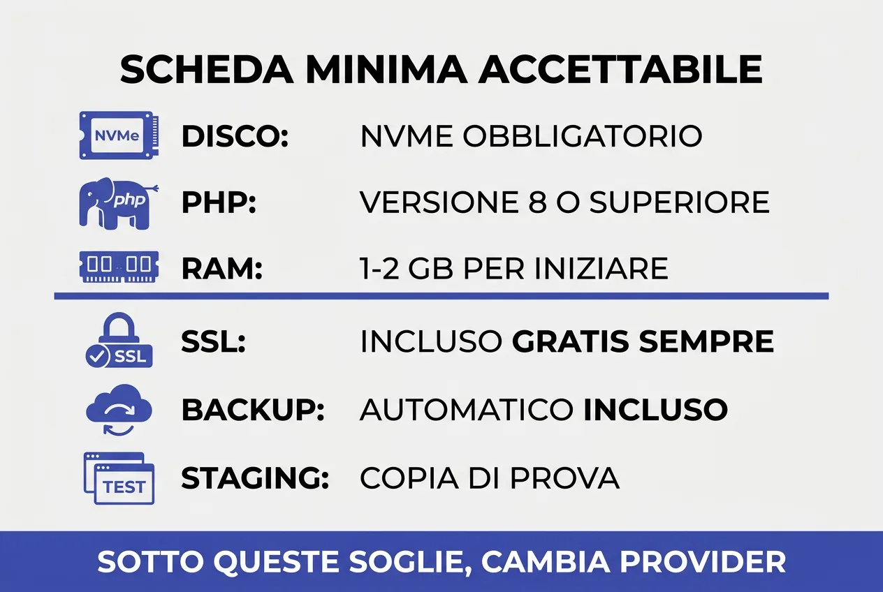 Le due voci tecniche che fanno la differenza: disco NVMe e PHP 8