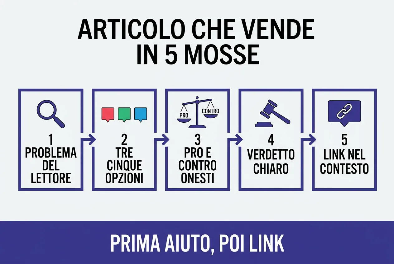 La struttura dell'articolo che vende: problema, 3-5 opzioni, confronto, verdetto, link