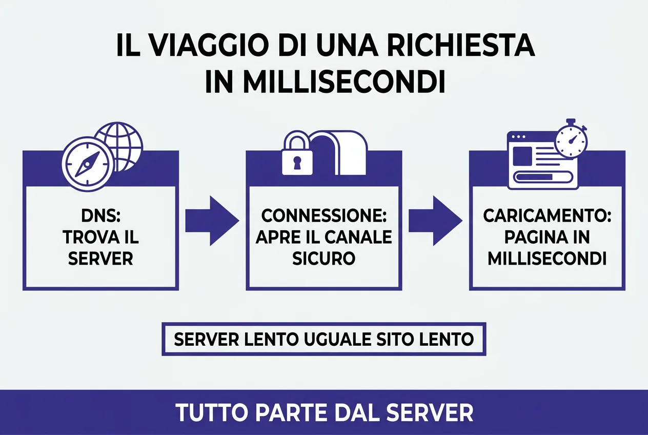 Il viaggio di una richiesta dal browser al server: DNS, connessione, caricamento in millisecondi